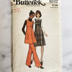 70S Butterick 6342. 34 Bust. Retro Buttoned Jumper Dress Or Tunic With Pockets & Wide Leg Pants 1970S Vintage Sewing Pattern