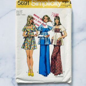 70S Mccalls 5691. 33 Bust Ff. Babydoll Empire Waist Flutter Sleeve Tunic Dress Wide Leg Pants. Patch Pockets. 1970S Vintage Sewing Pattern