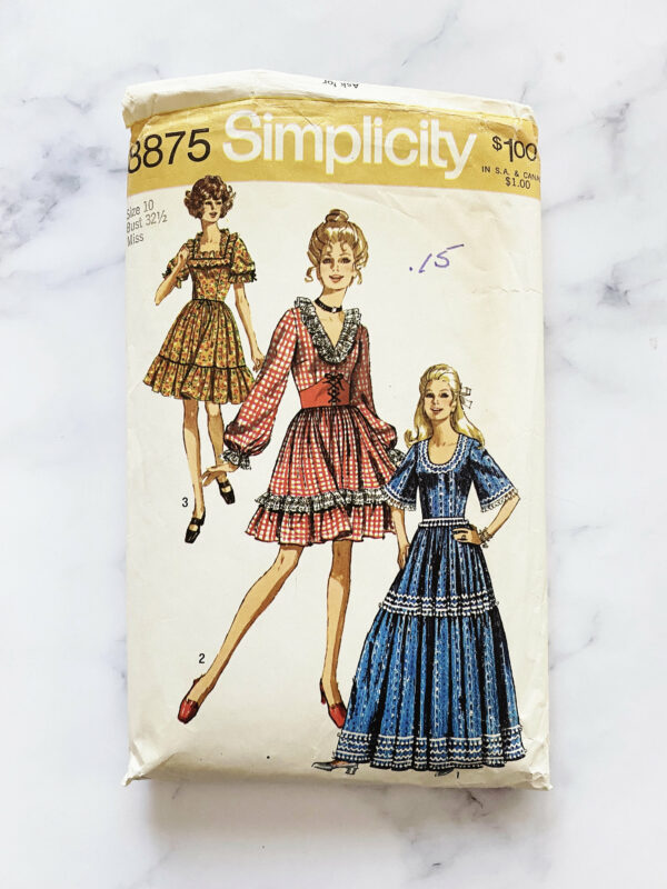 70S Simplicity 8875. 32, 34, 36, 38 Gunne Sax Style Prairie Cottage Maxi Dress Ruffle Tier Skirt Puff Sleeves. 1970S Vintage Sewing Pattern