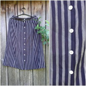 70S Vintage Skirt Blue With Front Buttons Striped Pencil Skirts Button Up Clothing Midi L Romantic Clothes For Women Elastic High Waist