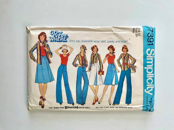 70's Partially Uncut, Simplicity 7391, Shirt, Top, Wrap Skirt, Pants, Scarf | S