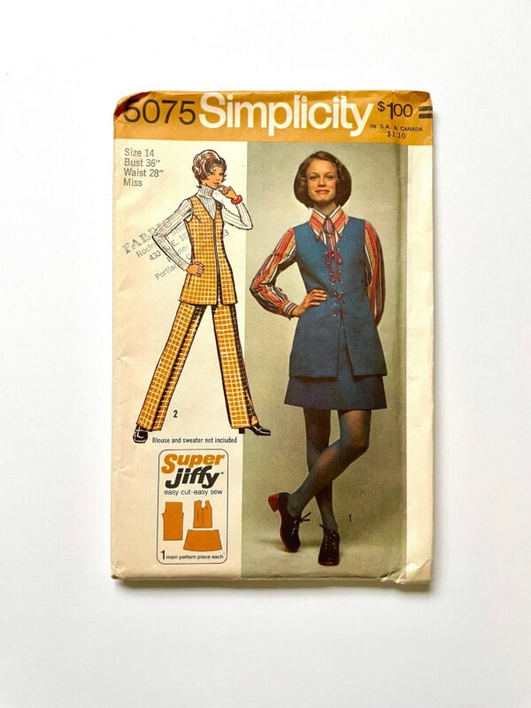 70's Uncut, Simplicity 5075, Tunic, Mini Skirt, Pants | M