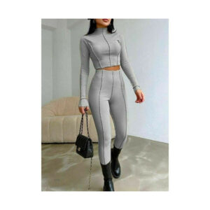 (8, Grey) Women's Ribbed Top Leggings Loungewear Tracksuit