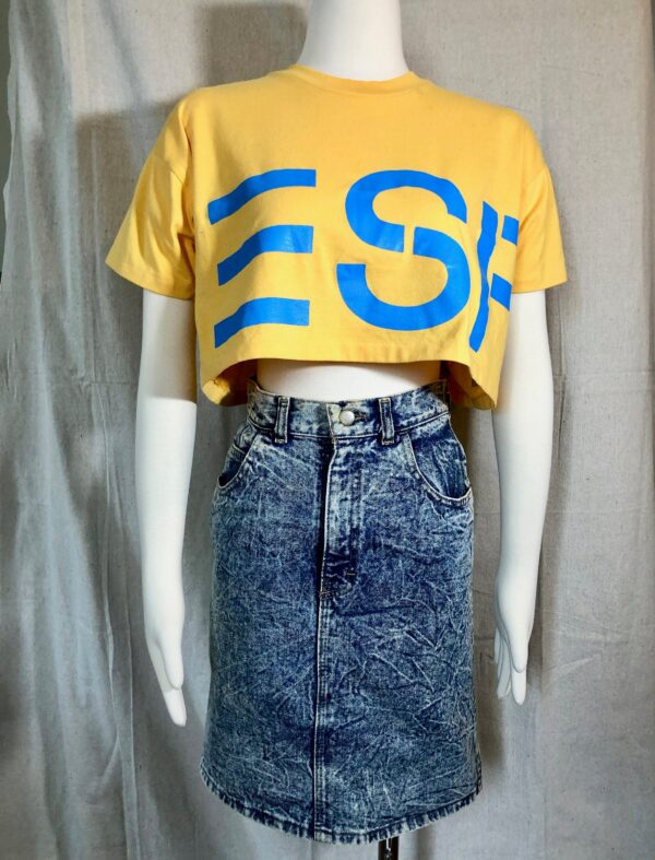 80S 90S Acid Wash Denim Pencil Skirt S