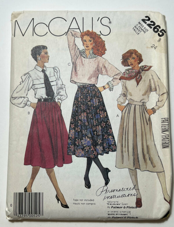 80S Misses Skirt Pattern, High Waisted Midi Pattern With Pockets, Easy 2 Yard Skirts, Mccall's 2265, Size 8, 24" Waist, 33.5