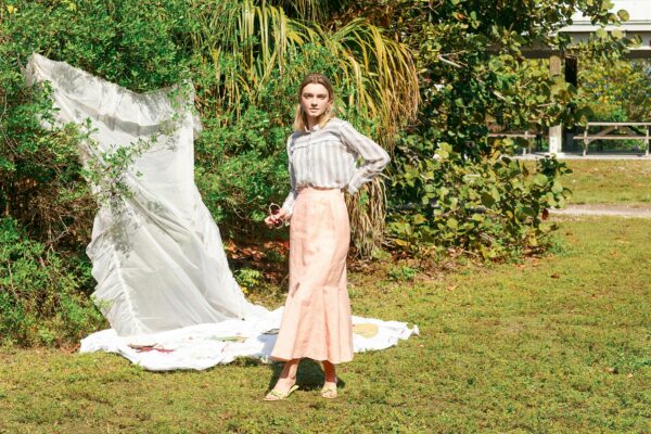 80S Pink High Waisted Long Skirt Vintage Mermaid Linen