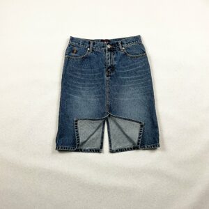 90S Denim Pencil Skirt With Leather Trim/Us Polo Assoc. Back & Front Slit Distressed Western Y2K Small Cowgirl 00S