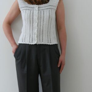 90S White Crochet Bustier Buttoned Top/Wool/Vintage