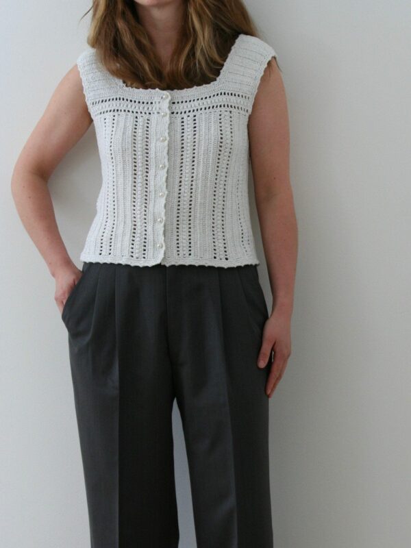 90S White Crochet Bustier Buttoned Top/Wool/Vintage