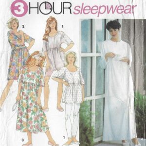 90S Womens 3 Hour Sleepwear Leggings, Nightgowns & Robe Simplicity Sewing Pattern 8094 Size 6 8 10 12 14 16 Bust 30 1/2 To 38 Ff