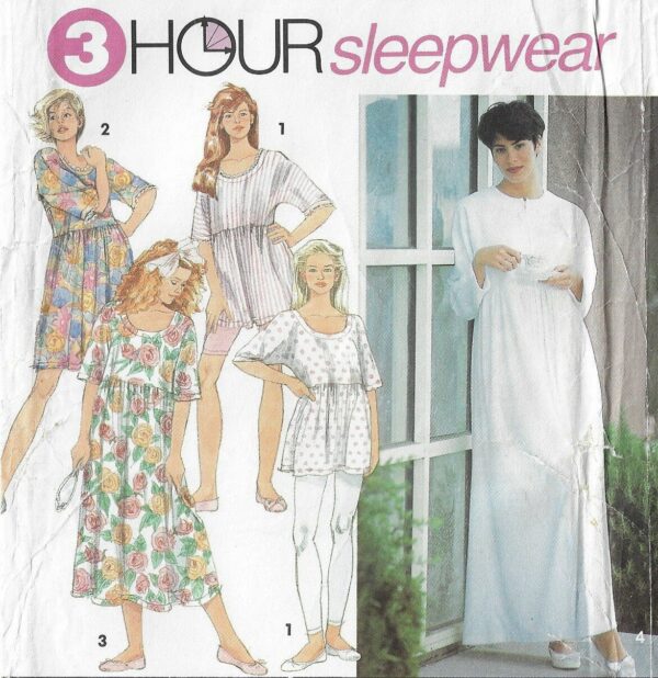 90S Womens 3 Hour Sleepwear Leggings, Nightgowns & Robe Simplicity Sewing Pattern 8094 Size 6 8 10 12 14 16 Bust 30 1/2 To 38 Ff