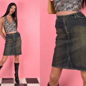 90S Y2K Mid Rise Stretch Denim Skirt/ Small