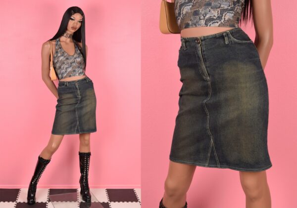 90S Y2K Mid Rise Stretch Denim Skirt/ Small