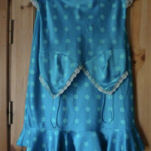 90S Y2K Silky Camisole & Skirt Set/Size Xs-S Blue White Dot Bustier Top Cami