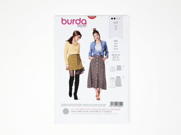 A-Line Skirt Pattern - Burda With Center Front Button Closure, Pocket Variations, Mini Or Midi Length - Sizes 8-18 - 6252