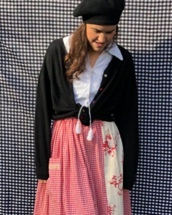 A Red Gingham Marina Skirt With Rosablue Panel. 100% Cotton. Country Style