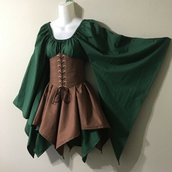 (A, XL) Women Elf Corset Fairy Skirts Woodland Halloween Top Set Medieval Costume Dress