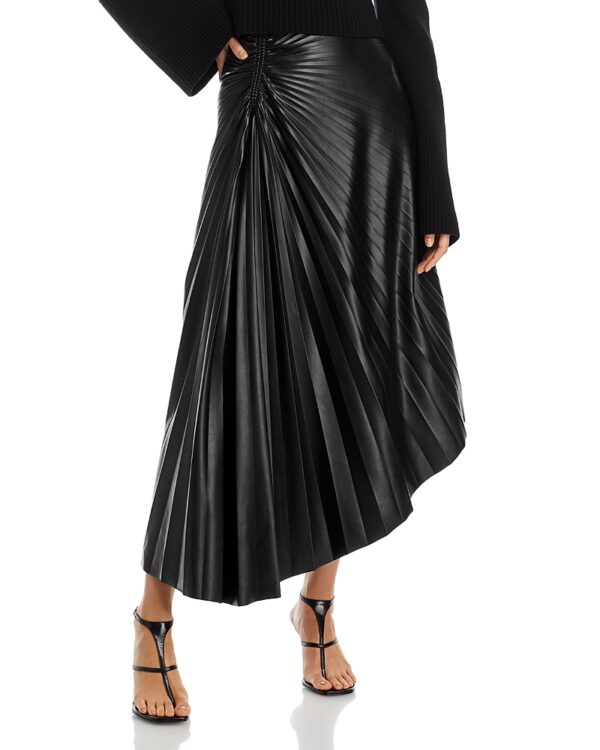 A. l.c. Tracy Asymmetric Pleated Vegan Leather Skirt