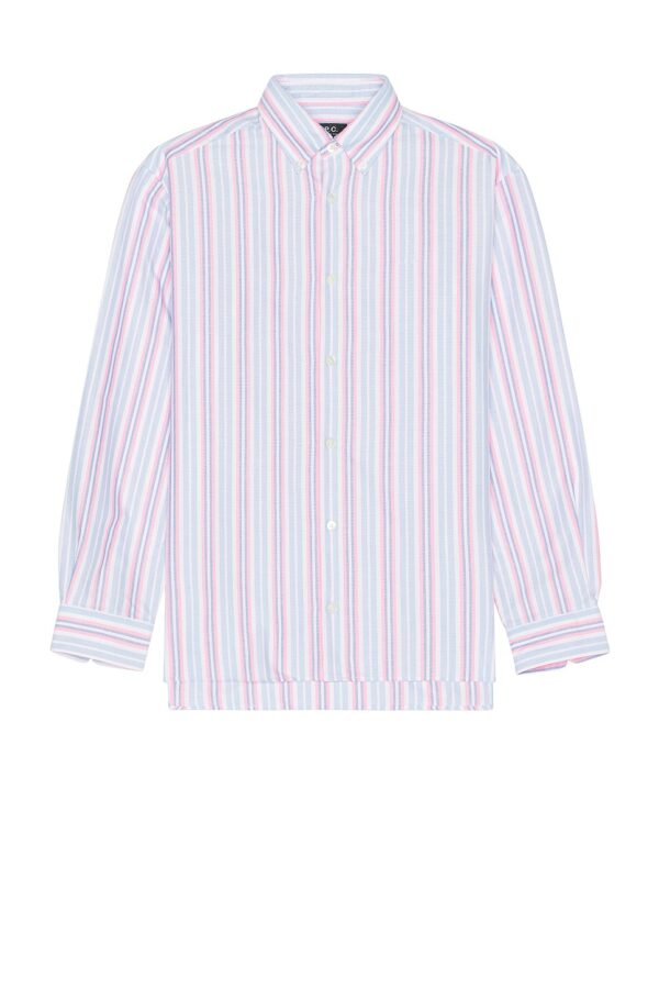 A.P.C. Chemise Mathias in Neon Pink - Pink,Blue. Size XL (also in L, M, S).