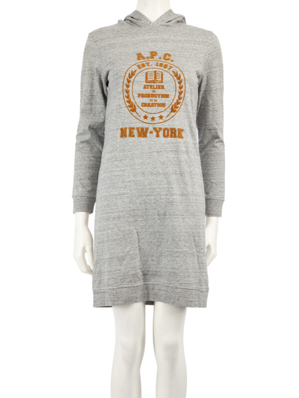 A.P.C. Grey Logo Hooded Sweater Dress