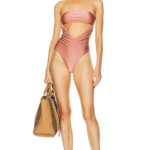 ADRIANA DEGREAS Arisaema Solid High Leg Strapless Swimsuit in Callas Rose - Rose. Size S (also in M).