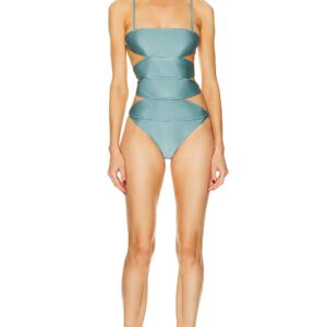 ADRIANA DEGREAS Vintage Orchid Solid Cutout Swimsuit in Antique Blue - Blue. Size S (also in L, M).