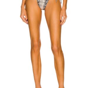 AEXAE Tyra Tie Side Bikini Bottom in Snakeskin - Taupe. Size L (also in ).