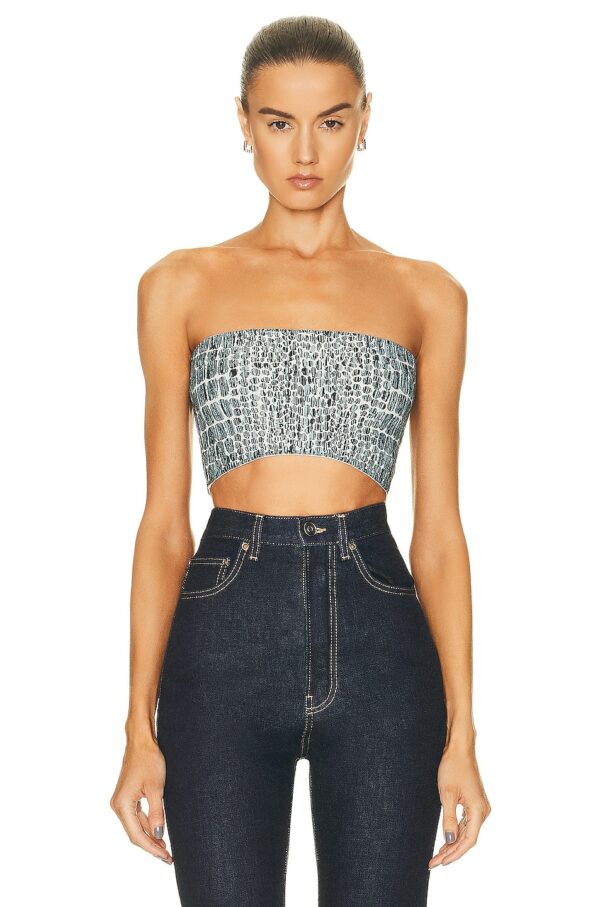 ALAÏA Bandeau Top in Blanc & Opaline - Blue. Size 44 (also in 40, 42).