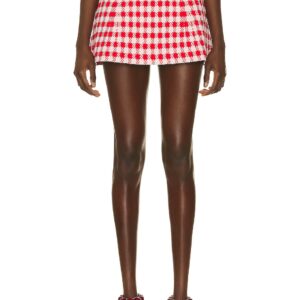 ALAÏA Check Mini Skirt in Rouge & Rose - Pink. Size 42 (also in 44).