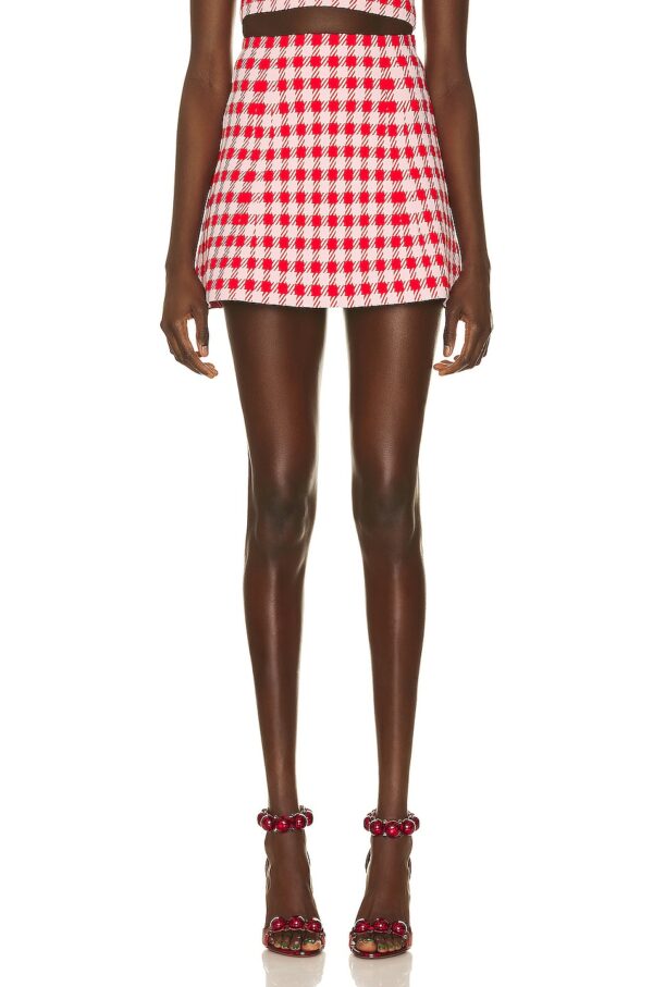 ALAÏA Check Mini Skirt in Rouge & Rose - Pink. Size 42 (also in 44).