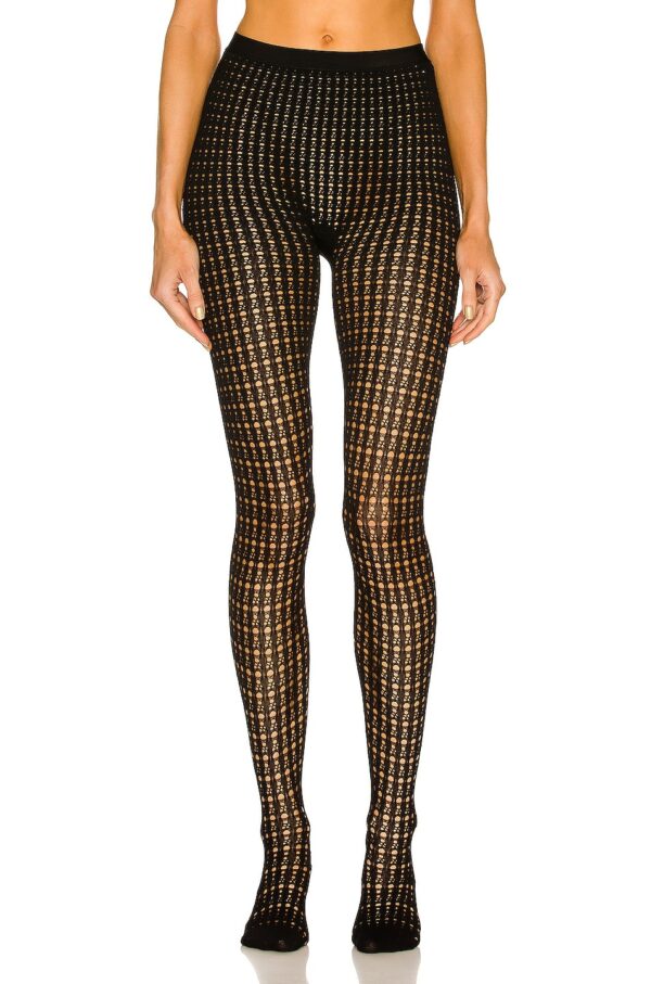 ALAÏA Lace Stretch Viscose Tights in Noir - Black. Size S (also in L, M).