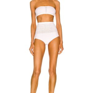 ALAÏA Seamless Perforated Bikini Set in Blanc Optique - White. Size 38 (also in 40).