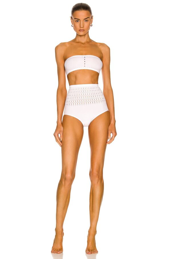 ALAÏA Seamless Perforated Bikini Set in Blanc Optique - White. Size 38 (also in 40).