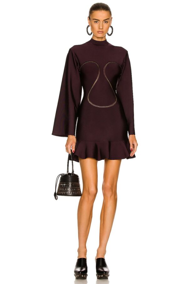 ALAÏA Skater Dress in Aubergine - Purple. Size 34 (also in 38, 40, 42).