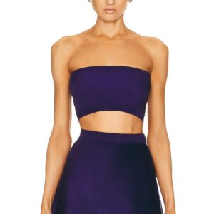 ALAÏA Velvet Bandeau Top in Indigo - Purple. Size 36 (also in 40, 42).