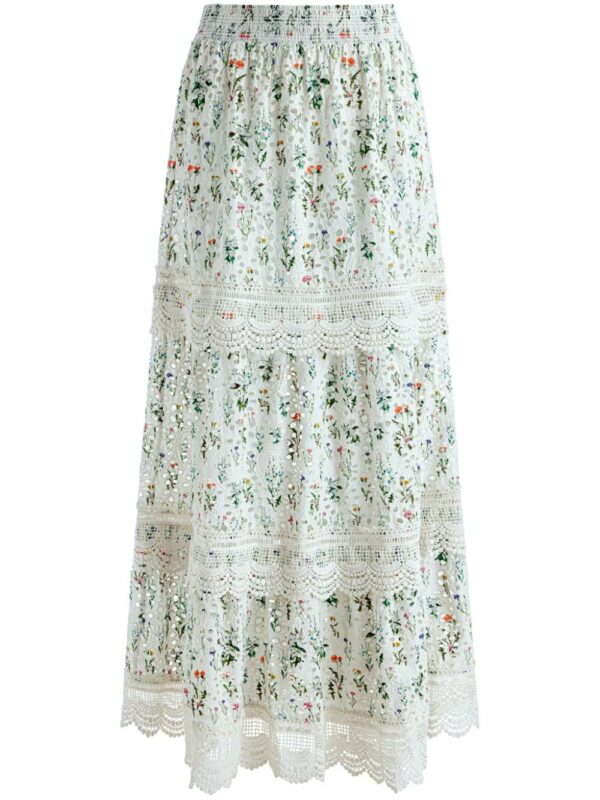 ALICE+OLIVIA- Flower Print Cotton Maxi Skirt