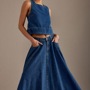 ALIGNE Luna Volume Denim Maxi Skirt