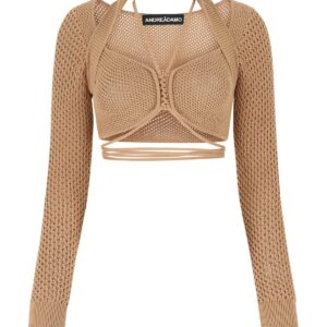 ANDREĀDAMO Biscuit Stretch Mesh Top