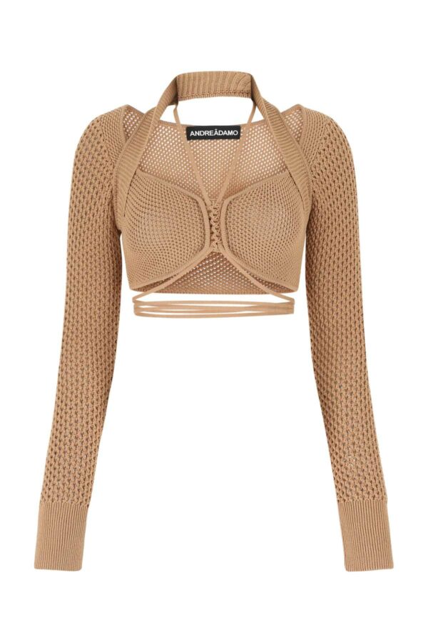 ANDREĀDAMO Biscuit Stretch Mesh Top