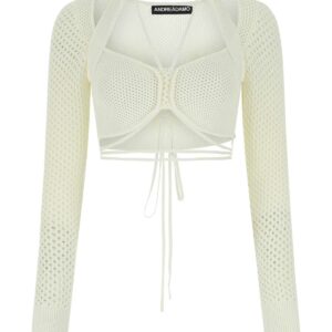 ANDREĀDAMO Ivory Stretch Mesh Top