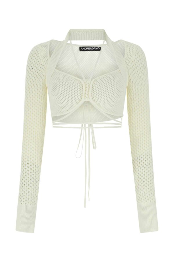 ANDREĀDAMO Ivory Stretch Mesh Top