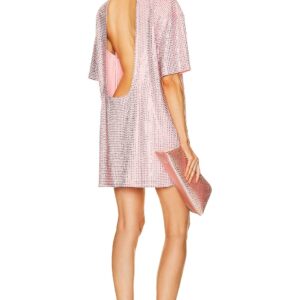 AREA Crystal Embellished Backless T-shirt Dress in Candy Rose - Pink. Size L (also in M).