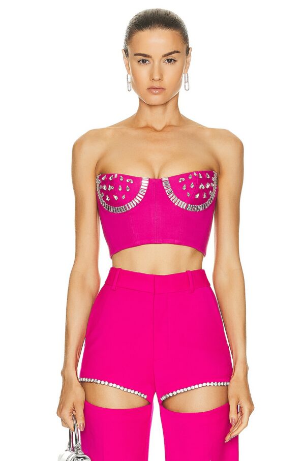 AREA Crystal Watermelon Cup Bustier in Fuchsia - Fuchsia. Size XS (also in ).