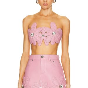 AREA Mussel Flower Leather Bandeau Top in Light Pink - Pink. Size 2 (also in 0).