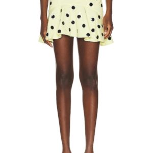 AREA Polka Dot Ruffle Mini Skirt in Cream Yellow - Yellow. Size 25 (also in 24, 26).