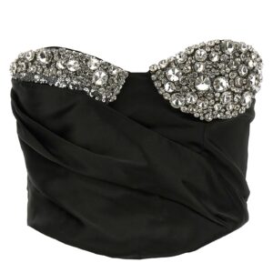 AREA embroideres Crystal Cup Draped Bustier Top