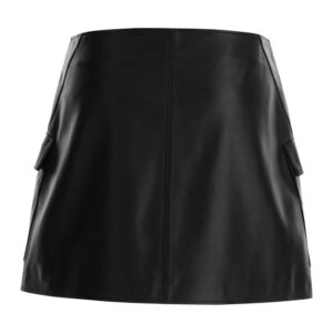 ARMA Black Wallet Skirt With Pockets In Leather Woman