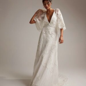 ASOS DESIGN Amelia cutwork embroidered wedding dress with kimono sleeve -White