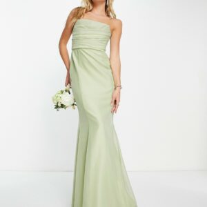 ASOS DESIGN Bridesmaid drape detail maxi dress with corset in sage-Green