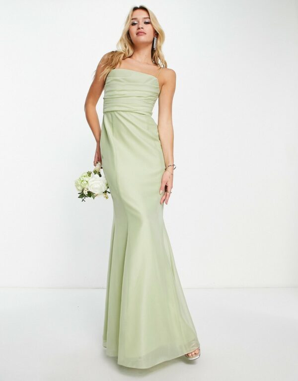 ASOS DESIGN Bridesmaid drape detail maxi dress with corset in sage-Green